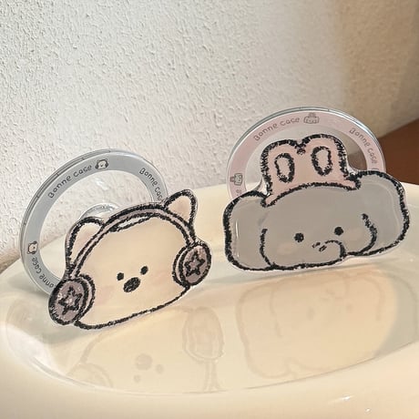 可愛い動物スマホグリップ  マグネット式タイプ 猫/熊/犬/象  便利 おしゃれ 可愛い ギフトに最適[M5417]