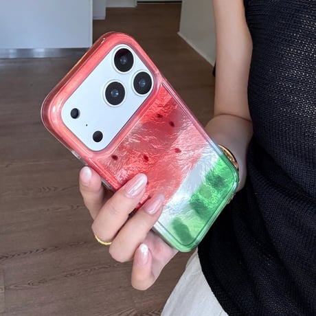 スイカ柄 iPhone17Pro/17ケース 美味しそう iPhone16ProMax/15Proケース  涼しい感 艶感 夏コーデ[M6541]