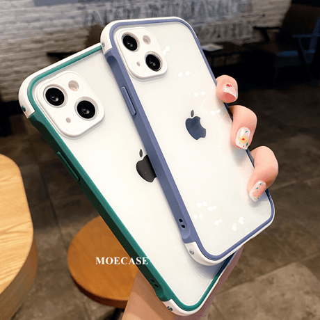 耐衝撃透明 iphone13mini/13promaxケース  カラー枠カメラレンズ保護 iphone11/12カバー  頑丈 シンプル M1069