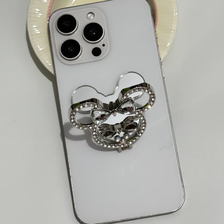 ジュエリーミラースタンド スマホリング キラキラ リボン お洒落 人気 実用便利 可愛いガールズに大人気[M5326]