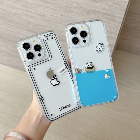 動くパンダ/アップル iPhone15/15proケース 液体入り アイフォン14プロ/13/12mini/11カバー 面白いギフト[M4544]