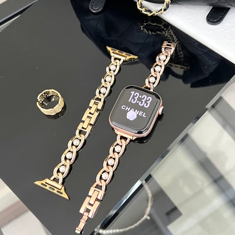 パールとメタル  AppleWatchバンド ダイヤデコ AppleWatchベルト Series 11/10/9/8 SE3/2  Ultra3/2/1 高級感高品質 シック[M6448]