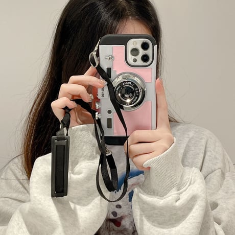 カメラデザイン iPhone14pro/14promaxケース ショルダー紐付 iphone13/12/11promaxカバー  頑丈  可愛い お揃い[M2284]