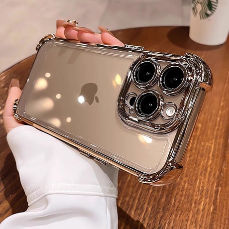 耐衝撃加工 iPhone16pro/16promaxケース メッキ クリアiphone15pro/14/13promax/12カバー 黄ばまない 丈夫[M4665]