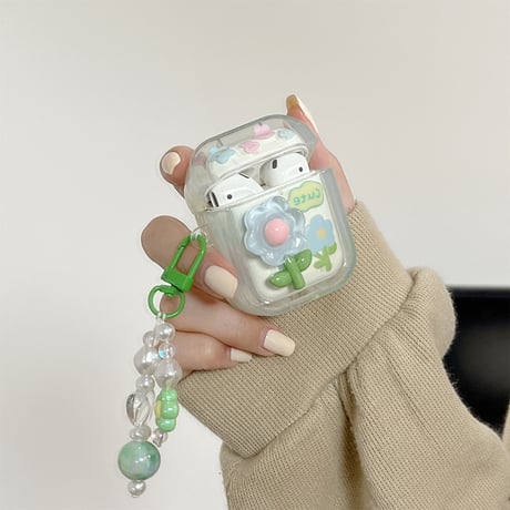【Airpods 4】草花 AirpodsPro2ケース キラキラ airpods3/2/1ケース  かわいいアクセサリー付き うねうね 耐衝撃クリアケース ギフトにおすすめ[M3087]