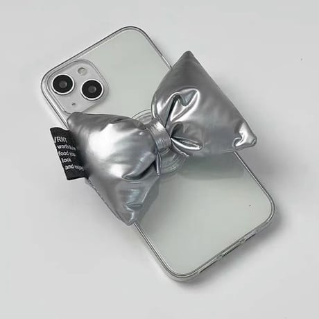 銀色リボングリップ iPhone15/14proケース クリア iPhone13mini/12/11pro/SE3カバー 韓国風 可愛い ギフトにおすすめ [M3243]