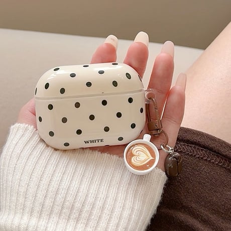 コーヒーカップ/豆キーホルダー Airpods Pro3ケース 水玉模様 Airpods4/3カバー pro2/pro1  韓国風[M6298]