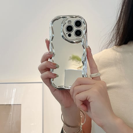 シンプル鏡付 iPhone15pro/15promaxケース 花デザインカメラ ソフトアイフォン14プロ/13promax/12カバー 使いやすい [M4308]