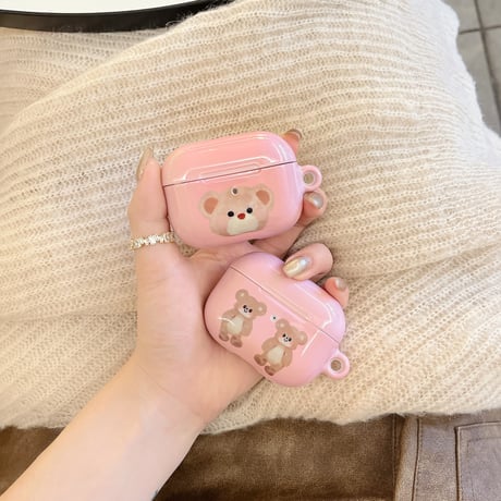 熊 Airpods4/3ケース  めっちゃ可愛い Airpodspro2/proカバー ピンク お揃い プレゼントにおすすめ[M4702]