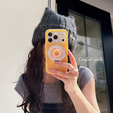 目玉焼き iPhone17Pro/17ケース 360度回転可リングスタンド iPhone17Promax/16Pro/15ケース カメラカバー付 丈夫[M6170]