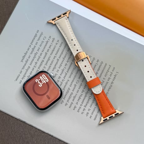 高級感オレンジ AppleWatchバンド レザー製 アップルウォッチバンド Series11/10/9 8 7 6 5 4  3 2 SE3 SE2 Ultra3 セレブ愛用[M5753]