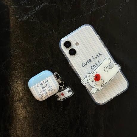 可愛い猫柄 Airpods4ケース ギフトにおすすめ AirpodsPro2ケース airpods3/2カバー キーホルダー付き 縞模様 淡色[M5383]