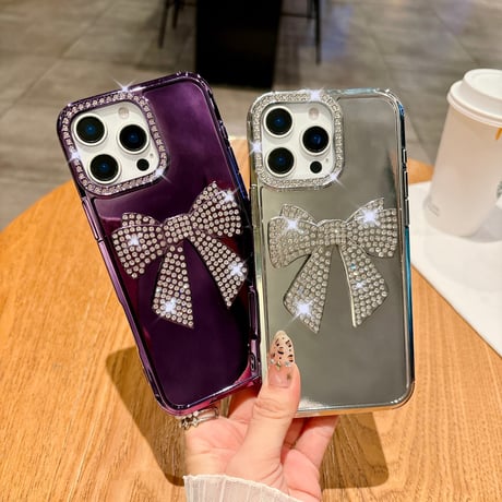 ジュエリーリボン iPhone16plus/16proケース 艶感 iPhone15/14/13proカバー 女子力高い おしゃれ [M5346]