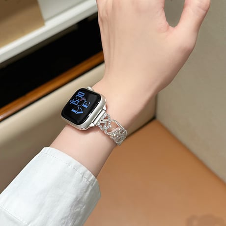 ダイヤデコハート アップルウォッチバンド メタル ブレスレット風 AppleWatchブレスレット Series11/10/9/8 SE3/2 通気性よい 高品質 [M6427]