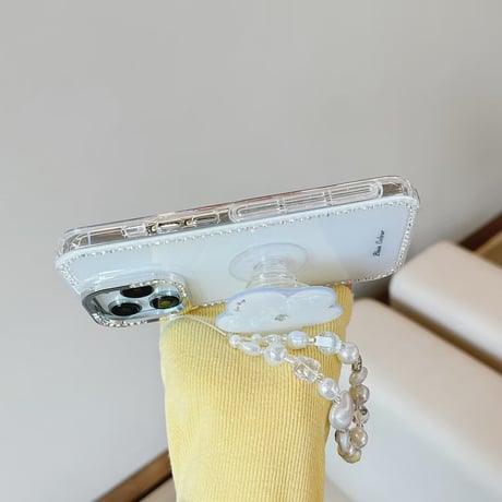ダイヤ花グリップ iPhone16pro/16ケース ジュエリー iphone15pro/14/13/12proカバー  ストラップ 綺麗 上品高級感[M5121]