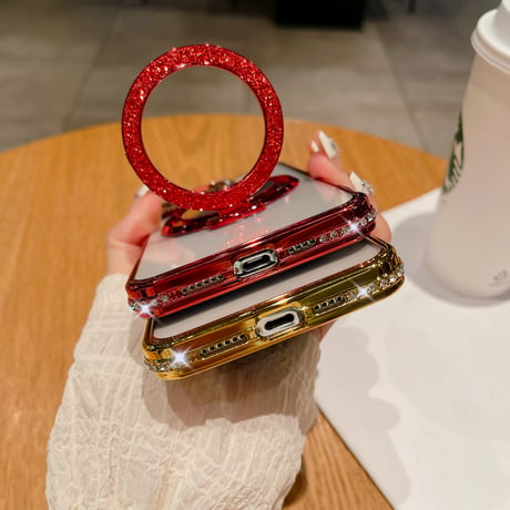 鏡MagSageリングスタンド iPhone15pro/15promaxケース ジュエリーキラキラiphone14/13/12proケース クリア コスパ最強[M4075]