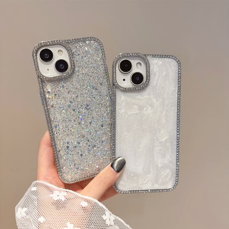 高級感 iPhone16pro/16カバー ダイヤデコライン ラメ入り iPhone15promax/14/13/12ケース 女子に人気[M5391]