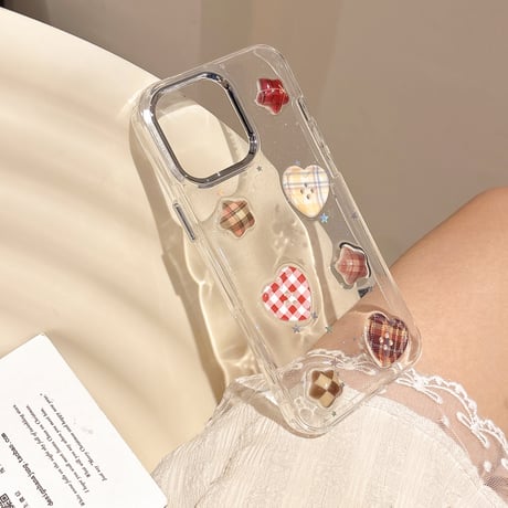 ハートボタン iPhone16/16Proケース ラメ入り 透明 iPhone15/14/13/12Proカバー トレンド 女子力高い [M5024]