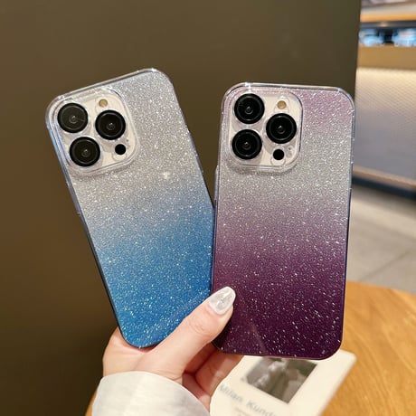 キラキラ黄ばまないiPhone14/14proケース ラメシール付 アイフォン13/12proカバー  レンズフィルム付 高透明感 美しいグラデーションカラー [M3095]