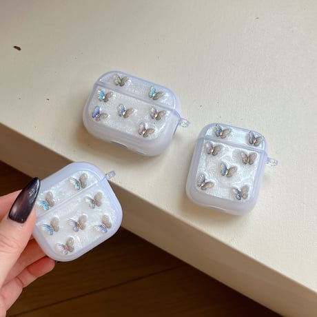 きれい Airpods4ケース 蝶々デコ AirpodsPro2ケース エアーポッズ3/2 キラキラ かわいい キーホルダー付[M5635]