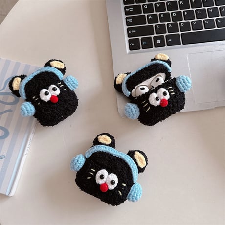 ニット黒猫 Airpods 4ケース かわいい エアーポッズプロ２/１ケース Airpods3/2カバー 柔らかい 手さわりいい ギフトに最適[M4715]