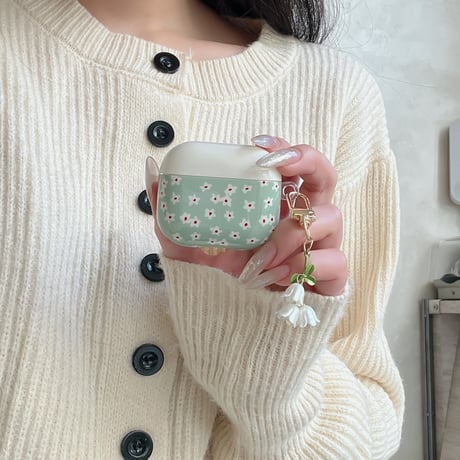 韓国っぽ エアポッズプロ 3 ケース 高級感花柄 Airpods 4/3カバー  AirpodsPro2/1  花キーホルダー お洒落 光沢感 [M6036]
