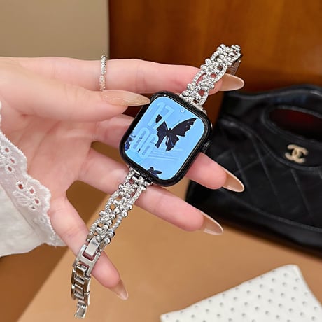 メタル花 AppleWatchバンド ダイヤデコ 上品AppleWatchベルト Series 11/10/9/8 SE3/2  Ultra3/2/1 高級感高品質 [M6416]