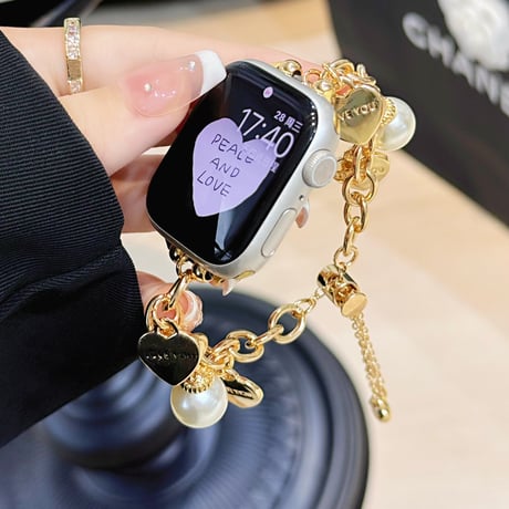 ハート/パール Applewatch series10/9バンド オシャレ アップルウォッチseries 8 7 6 5 4 3 2 SE Ultra  金属 高級感たっぷり[M5493]