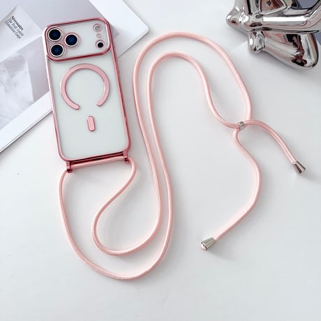 ショルダーストラップ付 iPhone17Pro/17ケース  メタルライン MagSafe対応 iPhone17ProMax/Airカバー カメラ保護 軽量 シンプル風[M5728]