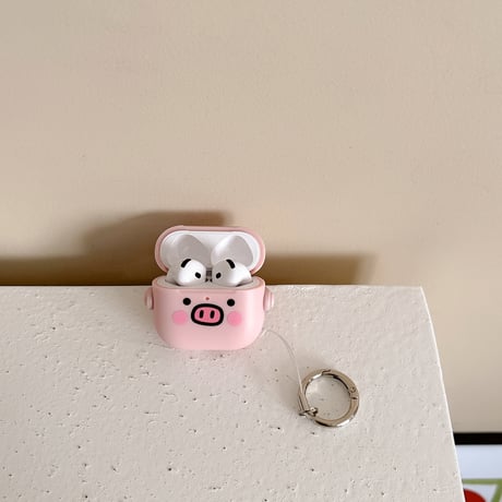 スタンド付 Airpods4カバー ピンク豚 AirpodsPro2ケース airpods3/2カバー  リング付 可愛い 頑丈人気 [M5289]