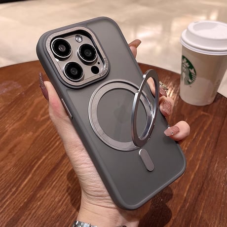 360度回転スタンド iPhone15Pro/15ProMaxケース Magsafe対応 マット iPhone14/13/12proカバー  耐衝撃耐久性 半透明[M3755]