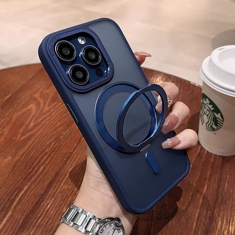 360度回転スタンド iPhone15Pro/15ProMaxケース Magsafe対応 マット iPhone14/13/12proカバー  耐衝撃耐久性 半透明[M3755]