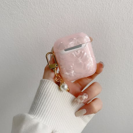 ピンク色貝殻紋 airpodsケース  シェルアクセサリー付  airpodsproカバー   綺麗 可愛い  SNS人気  M829
