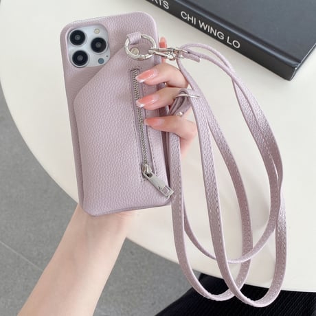 小銭入れ付 iPhone14/15proケース 革 ストラップ付 iPhone13mini/12/11カバー 高品質 12色 小銭/カード/口紅/お札など収納可[M3199]