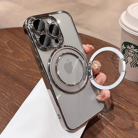 Magsafeリングスタンド一体 iPhone15pro/15promaxケース 高品質高機能 iphone14Pro/13proケース 飽きないデザイン メッキ レンズ保護[M3851]