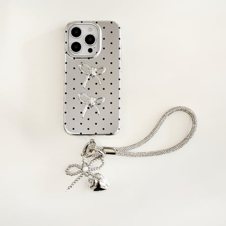 水玉模様 iPhone16/16proケース リボン ハートストラップ iphone15pro/14/13/12proカバー  綺麗 人気 ガールズファッション[M5082]