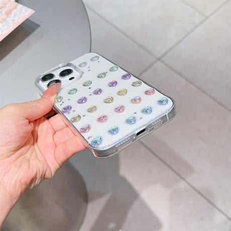 可愛い立体ハート iPhone15pro/15promaxケース キラキララメ入り iPhone14pro/13promaxケース 黄ばまない 女子力アップ [M4291]