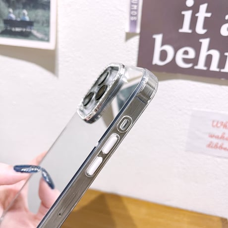 鏡 iPhone15pro/15カバー ジュエリーデコ iPhone14promax/13pro/12カバー メイク直し お洒落[M4577]