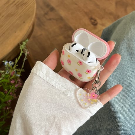 韓国風 Airpods4ケース 花柄 Airpods3/Pro2ケース airpodspro2カバー  キーチェーン付 ギフトにおすすめ[M5365]