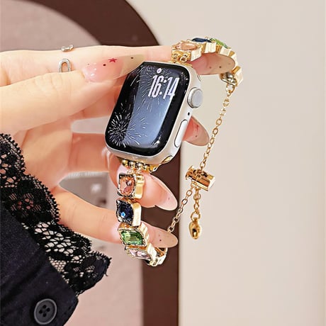 高級感宝石 AppleWatchバンド おしゃれ アップルウォッチバンド Series10/9 Ultra series8 7 6 5 4  3 2 SE SE2 艶感 可愛い[M5502]