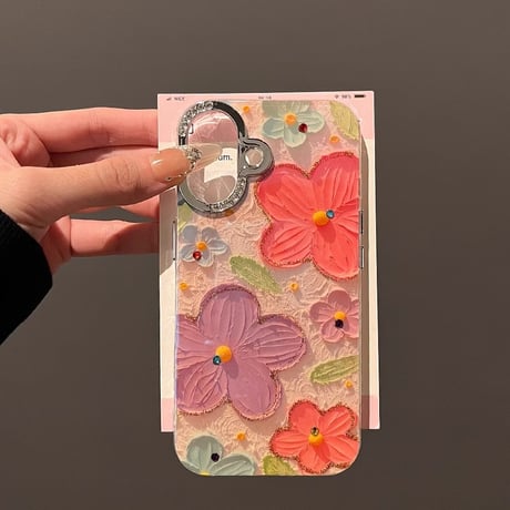花柄 iPhone16/16Plusケース ダイヤレンズ枠 キラキラ iPhone15Pro/14/13pro/12ケース かわいい きれい[M4713]
