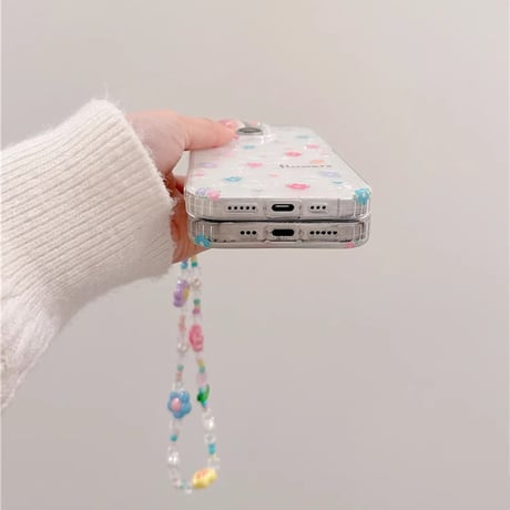 春におすすめ iPhone16pro/16ケース 花柄 シェル風 iphone15pro/14/13proカバー  花ストラップ 可愛い 淡色系[M5130]