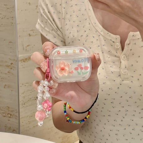 可愛い AirpodsPro2ケース 花 頑丈 airpods3/2/1ケース 綺麗アクセサリー付き オシャレ ギフトにおすすめ[M3207]