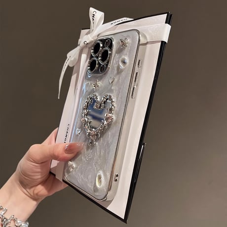 ハートミラー iPhone15pro/16ケース ジュエリー おしゃれ iPhone14pro/13/12proカバー 女子力高い [M4601]