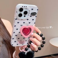 ハートダイヤグリップ iPhone17/16Proケース ストラップ付 iPhone15/14/13promaxカバー 女子力アップ 可愛い[M5567]