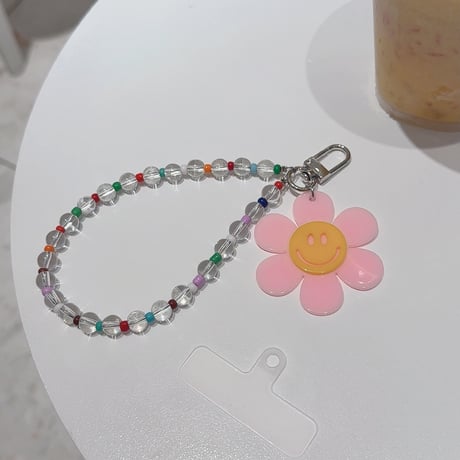 笑顔の花 スマホストラップ キラキラ感 お洒落 バックチャーム キーホルダー iPhone、Xperia、AQUOS、Xiaomi、Galaxy 対応 [M6295]