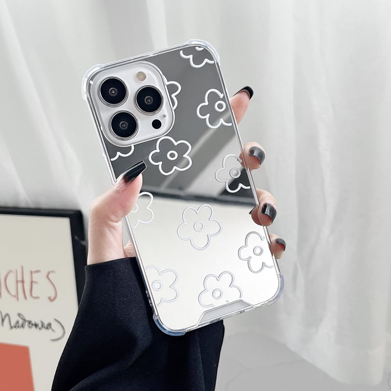 花柄マグセーフ対応ミラーiPhone15promaxケース iphone15 ケース レザー 花柄 iphone15Pro iphone15Plus