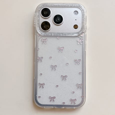 キラキラリボン iPhone17pro/17ケース 甘めコーデ  iPhone16promax/15pro/14ケース  女子力高い キラキララメ[M6180]