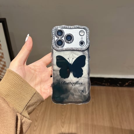 蝶柄 iphone17Pro/16proケース  ジュエリーカメラカバー付き 頑丈 アイフォン15promax/14カバー  うねうね  おしゃれ[M5786]