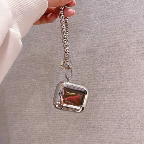 【Airpods4】メッキシルバーカラー airpods第3世代ケース 鏡面 ストラップ付 airpodsproカバー シンプル風ソフトケース 個性[M1500]